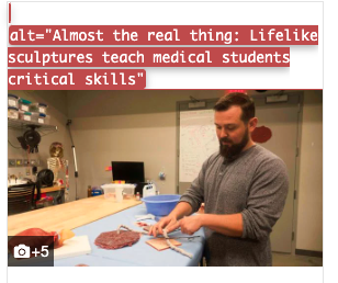 A screenshot of an image featured on the Missourian's website with unhelpful alt text that reads, "Almost the real thing: Lifelike sculptures teach medical students critical skills."