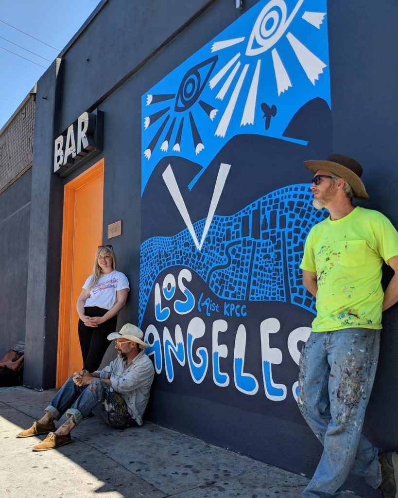 The campaign also included creating a LAist mural in downtown Los Angeles during the Kickstarter campaign. The mural was also turned into a limited edition print. The people in the picture are Eric Junker (Muralist) and his mural painting team Beautification Solutions. Photo courtesy of KPCC.