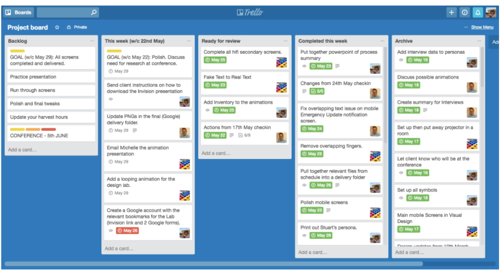 A Trello project board