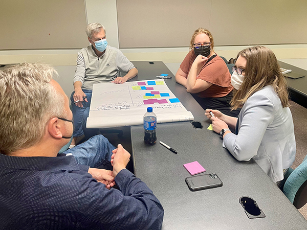 L-R: Brian Kratzer, director of photography at the Columbia Missourian, Randy Picht, executive director of RJI, Heather Isherwood, editorial director of Vox Magazine, Elizabeth Stephens, executive editor of the Columbia Missourian